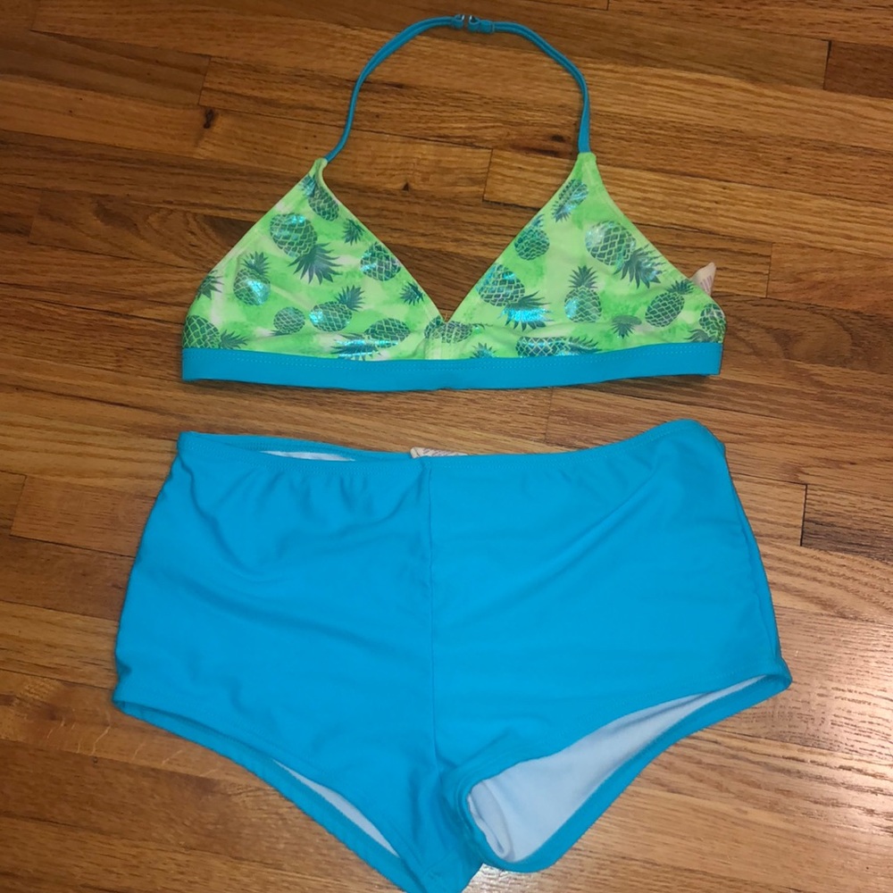 girls pineapple bikini with boyshort bottoms